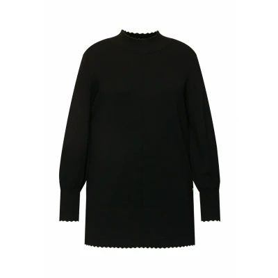 Abbildung von Ulla Popken Scalloped HEM Bishop Sleeve Strickpullover, Damen, Größe: 46/48, Black
