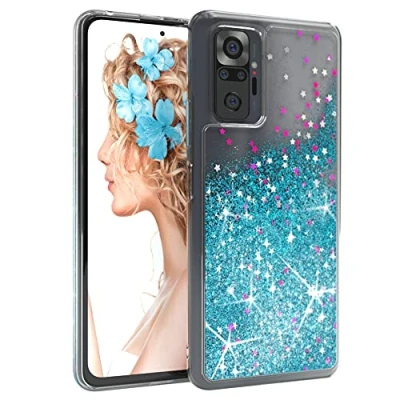 Abbildung von EAZY CASE Hülle kompatibel mit Xiaomi Redmi Note 10 Pro Schutzhülle Flüssig Glitzer, Handyhülle, Schutzhülle, Back Cover Glitter Flüssigkeit, TPU/Silikon, Transparent/Durchsichtig, Blau