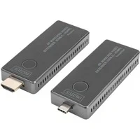 Abbildung von DIGITUS Wireless Video Extender Set 30 m Reichweite Ultra HD 4k/30Hz Sender mit USB C Stecker &amp; Empfänger HDMI Punkt zu Plug&amp;Play Schwarz Silber