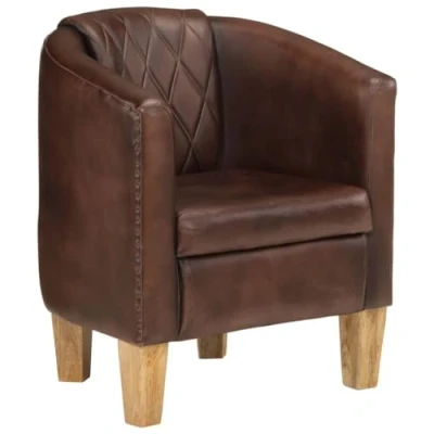 Abbildung von vidaXL Clubsessel, Sessel mit gepolstertem Sitz Armlehnen, Cocktailsessel Holzgestell, Loungesessel Relaxsessel Polstersessel, Hellbraun Echtleder