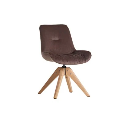 Abbildung von 2er Stuhl Set Iggy 360 drehbar Lederlook Samtstoff schwarz braun Eiche massiv (Samtstoff braun. Natur)