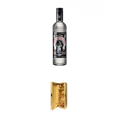 Abbildung von Friesengeist Frucht Kräuterlikör 0,5 Liter + 1a Whisky Holzbox für 1 Flasche mit Hakenverschluss