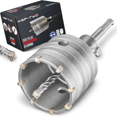 Abbildung von KSP Tec ® Bohrkrone 82mm verstärkte Bauart Hammerschlagfest [XXL Zähne] 4 Schneiden Zentrierbohrer Dosenbohrer mm Steckdose für Mauerwerk und Beton (82mm)