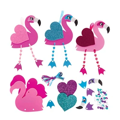 Abbildung von Baker Ross FX457 Liebesherz Flamingo Wackelbeine Kits 5er Pack, Bastelset für Kinder zum Valentinstag mit Perlen