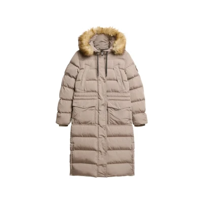 Abbildung von Superdry Everest FAUX FUR Daunenmantel, Damen, Größe: 36, Deep beige slub