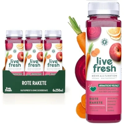 Abbildung von LiveFresh Rote Rakete (6x 250ml) Kaltgepresst &amp; nie erhitzt Mit roter Beete Frucht Gemüsedirektsaft (inkl. 1,50 Einwegpfand)