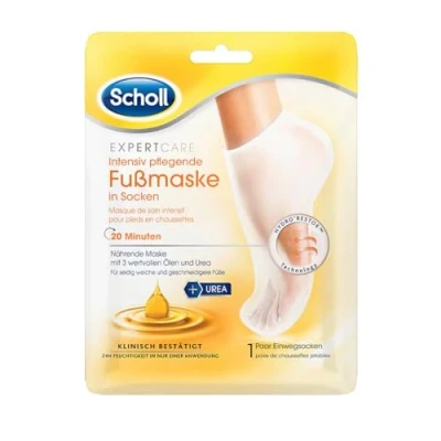 Abbildung von Scholl Fußmaske ExpertCare, mit 3 wertvollen Ölen in Socken intensiv pflegend