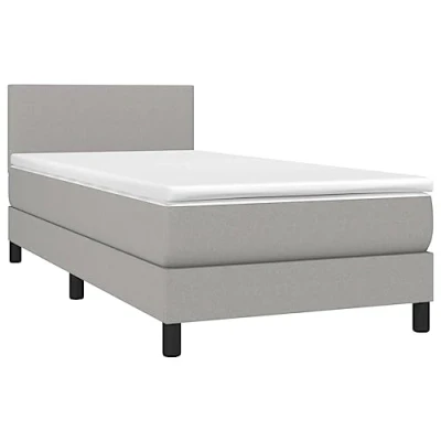 Abbildung von vidaXL Boxspringbett mit Matratze LED Einzelbett Polsterbett Bett Bettgestell Lattenrost Bettrahmen Hotelbett Schlafzimmerbett Hellgrau 100x200cm Stoff