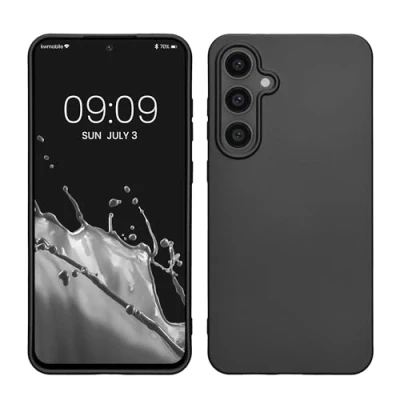 Abbildung von kwmobile Case kompatibel mit Samsung Galaxy S24 FE Hülle Schutzhülle aus Silikon metallisch schimmernd Handyhülle Metallic Grau