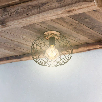 Abbildung von Briloner Leuchten Deckenleuchte 3037 015, 0, ohne Leuchtmittel, Warmweiß, Retro mit Holz, Vintage, schwarz, E27 max. 40W