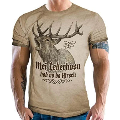 Abbildung von LOBO NEGRO® Trachtenshirt für Bayern Fans im washed vintage retro used Look: Mei Lederhosn