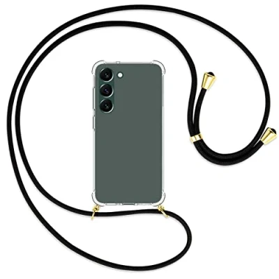 Abbildung von mtb more energy® Handykette kompatibel mit Samsung Galaxy S23 Plus 5G schwarz/Gold Smartphone Hülle zum Umhängen Anti Shock Strong TPU Case