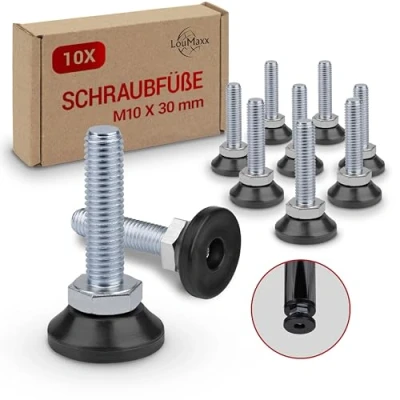 Abbildung von LouMaxx Regulierschraube M10 Verstellbare Füße M10x30 mm Nivellierfüße Maschinenfuß Stellfuß Stellschrauben 10er Set Verstellschraube