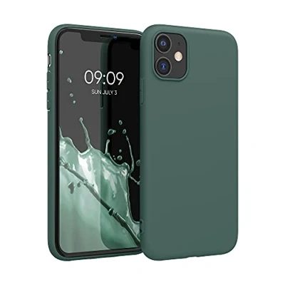 Abbildung von kwmobile Hülle kompatibel mit Apple iPhone 11 weiches TPU Silikon Case Cover geeignet für kabelloses Laden Moosgrün