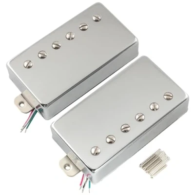Abbildung von Musiclily Pro LP CMHA Alnico 5 Covered Humbucker Tonabnehmer Hals Steg Pickups Set 7,5K/16K für Les Paul SG Style E Gitarre, Chrom