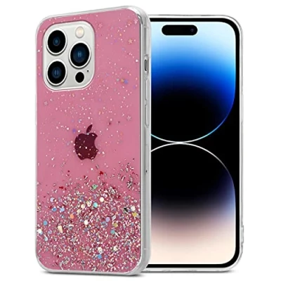 Abbildung von Cadorabo Hülle kompatibel mit Apple iPhone 14 PRO Rundumschutz TPU Silikon Case Mädchen Glitzer Strass Design Slim Kratzfest Weiche Gummi Bling Schutzhülle für in Rosa