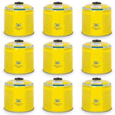 Abbildung von ZMC Gaskartusche Universal Camping Propan Butan Gas 500g Schraubventil Gaskartusche, Zubehör für Butangas Druckgasdose Gaskocher / Gaslötgeräte Abflammgeräte Eurogewinde, 9 St., Gaskartuschen 990ml Ventilkartusche Gewindeanschluß