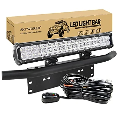 Abbildung von SKYWORLD LED Lichtleiste, 20 &quot; Punktscheinwerfer mit 126 W, kombinierter Strahlführung und schwarzem Kennzeichenhalter Kabelbaumsatz für LKW PKW ATV SUV 4x4 Boot