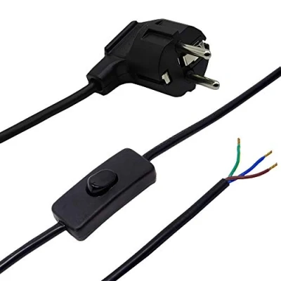 Abbildung von Anschlusskabel 1,50m für Tisch und Stehleuchten 3 adrig 250V Zuleitung Schwarz Stecker + Kippschalter Anschlussleitung