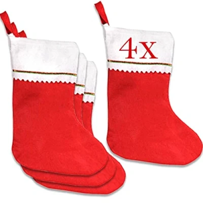 Abbildung von Jonami Weihnachtsstrumpf, Nikolausstiefel, Nikolausstrumpf, Weihnachtssocken, Nikolaussocken, Nikolaus Socke Strumpf zum Aufhängen und Befüllen an Weihnachten 4 Stück