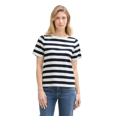 Abbildung von TOM Tailor BOXY CREW NECK Tshirt print, Damen, Größe: Small, Navy/off white