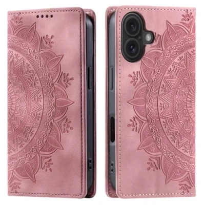 Abbildung von CoverKingz Handyhülle für iPhone 16 Handytasche mit Kartenfach Wallet Case Cover Handy Hülle klappbar Motiv Mandala Rose
