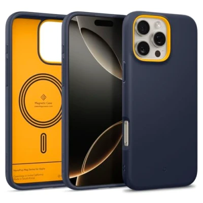 Abbildung von Caseology Nano Pop Mag für iPhone 16 Pro Max Hülle [Weiches und staubfreies Material] Magnetischer Fallschutz in Militärqualität mit seitlichem Griffmuster, Schutzhülle Blueberry Navy