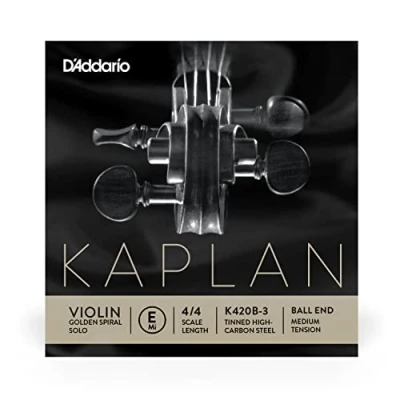 Abbildung von D&#039;Addario Kaplan Golden Spiral Solo Violinensaite Einzelsaite E K420B 3 Violinsaiten 4/4 Skala, Mittlere Spannung, Kugelende