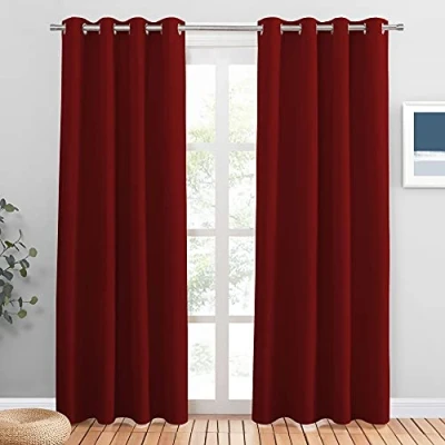 Abbildung von PONY DANCE Schlafzimmer Gardinen und Vorhänge 2er Set H 210 x B 132 cm Verdunklungsvorhänge mit Ösen Gardine Rot Blickdicht Thermovorhänge Kälteschutz