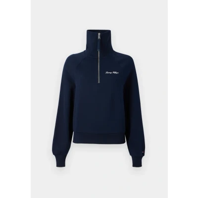 Abbildung von Tommy Hilfiger Classic Script HALF ZIP Sweatshirt, Damen, Größe: XXS, Dark night navy