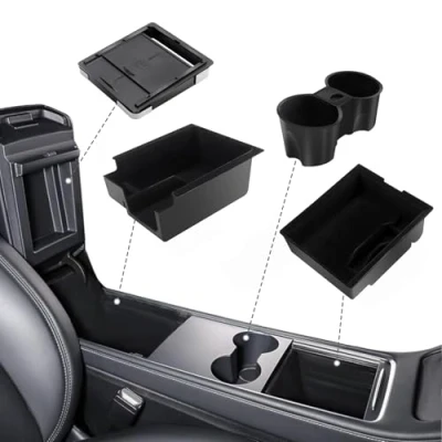Abbildung von Geloo 4 Stück Mittelkonsole Organizer für Tesla Model Y 2021 2024 Mittelkonsolen Getränkehalter Armlehne Aufbewahrungsbox Versteckte Armlehnenablagebox 3 2023