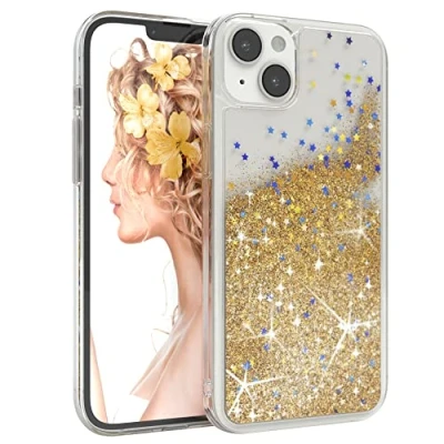 Abbildung von EAZY CASE Hülle kompatibel mit iPhone 14 Plus Schutzhülle Flüssig Glitzer, Handyhülle, Schutzhülle, Back Cover Glitter Flüssigkeit, TPU/Silikon, Transparent/Durchsichtig, Gold