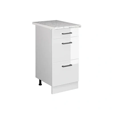 Abbildung von Vicco Küchenunterschrank R Line, Weiß Hochglanz/Weiß, 40 cm mit Schubladen, AP Marmor