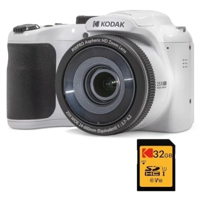 Abbildung von KODAK Pixpro Astro Zoom AZ255 + SD Speicherkarte 32 GB Digital Bridge Kamera 16 MP, 25 facher Zoom, Video HD 1080p, Weitwinkel 24 mm, LCD Display 3, AA Batterie Weiß
