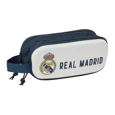 Abbildung von Safta Real Madrid 3D Doppelmäppchen für Kinder, ideal Kinder im Schulalter, bequem und vielseitig, Qualität Widerstandsfähigkeit, 21 x 6 8 cm, Weiß/Marineblau, Estándar,