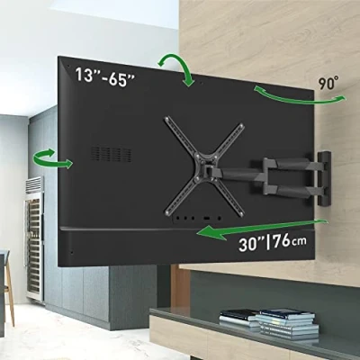 Abbildung von Barkan Lange TV Wandhalterung, 33 165,1 cm (13 65 Zoll) Full Motion Articating 4 Bewegungen Flat/Curved Bildschirmhalterung, hält bis zu 35,8 kg, extrem ausziehbar, passend für LED OLED LCD