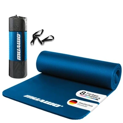 Abbildung von Muawo Fitnessmatte, Yogamatte, Sportmatte und Gymnastikmatte (mit Tragegurt Trage / Aufbewahrungstasche), extra dick 15 mm &amp; lang 190 cm, PHTHALATFREI, kein Chemie Geruch