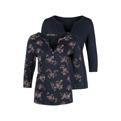 Abbildung von Lascana 3/4ARM 2 PACK Langarmshirt, Damen, Größe: 32/34, Navy