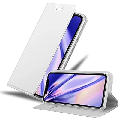 Abbildung von Cadorabo Hülle kompatibel mit Apple iPhone 11 aus Premium Kunst Leder Flip Klappbare Stoßfeste Magnetische [Standfunktion] [Kartenfächern] Cover für Tasche in Silber