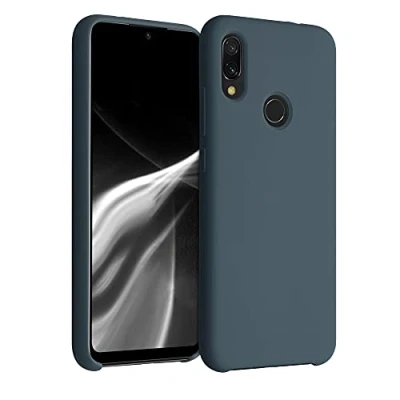 Abbildung von kwmobile Hülle kompatibel mit Xiaomi Redmi Note 7 / Pro Silikon Handy Case Handyhülle weiche Oberfläche kabelloses Laden Dunkler Schiefer