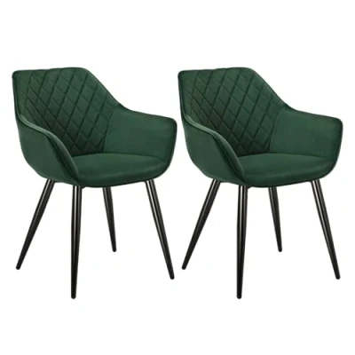 Abbildung von WOLTU Esszimmerstühle 2er Set Küchenstühle Wohnzimmerstühle Polsterstühle Sessel, Armlehnstühle mit Rückenlehne, für Esszimmer, Küche, Wohnzimmer, Samt, Metallbeine, Grün, BH153gn 2