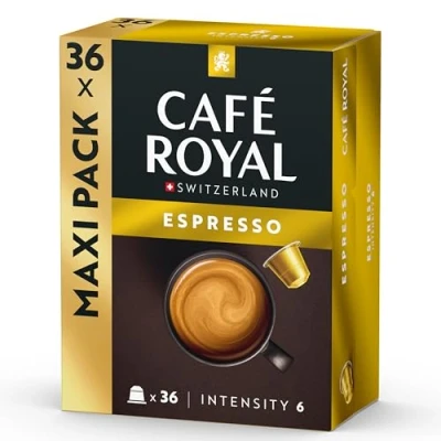 Abbildung von Café Royal Espresso 36 Nespresso (R)* kompatible Kapseln aus Aluminium. Intensität 5/10