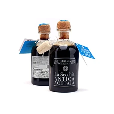 Abbildung von La Secchia Balsamico Essig aus Modena IGP &quot;Drei Sterne&quot;, Gereift in 12 Kirsch Maulbeerfässern, Mittlere Dichte, 250 ml Flasche mit Kork Dosierverschluss, Traditionale Balsamic Vinegar g.g.A.