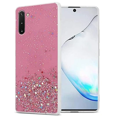 Abbildung von Cadorabo Hülle kompatibel mit Samsung Galaxy Note 10 Rundumschutz TPU Silikon Case Mädchen Glitzer Strass Design Slim Kratzfest Weiche Gummi Bling Schutzhülle für in Rosa