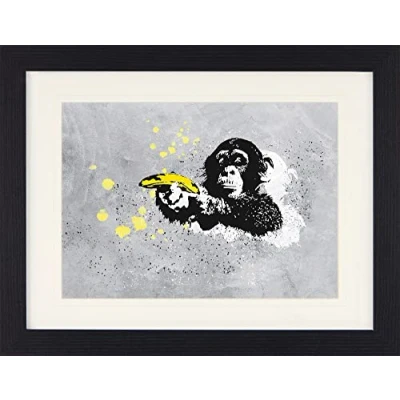 Abbildung von 1art1 Streetart Poster Banksy, AFFE Mit Bananenpistole Gerahmtes Bild Edlem Passepartout Wand Bilder Im Bilderrahmen 40x30 cm