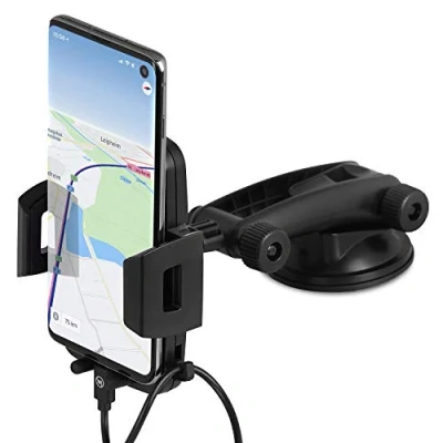 Abbildung von Wicked Chili KFZ Handy Halterung für Samsung Galaxy S20 S10+ M30 Smartphone Halterung, (1er Set, 1 tlg., 2in1 Windschutzscheibe und Armaturenbrett / mit Kabelhal)