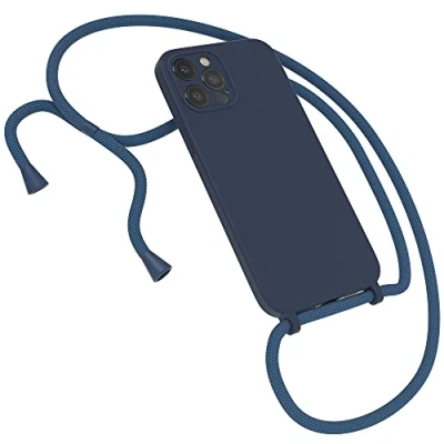 Abbildung von EAZY CASE Premium Silikon Handykette kompatibel mit iPhone 12 Pro Max Handyhülle Umhängeband, Handykordel Schutzhülle, Silikonhülle, Hülle Band, Kette für Smartphone, Nachtblau, Blau