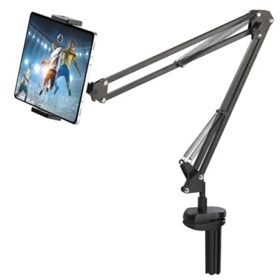 Abbildung von Callstel Tablet Ständer: Universal Halterung bis 12,9&quot; / 32,7 cm mit Schwenkarm (Tablethalter Schwanenhals, Schwanenhals Halter, Tabletthalter)