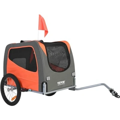 Abbildung von VEVOR Hundeanhänger 30 kg Fahrradanhänger Kohlenstoffstahl + 600D Oxford Gewebe PP faltbar 1440 x 720 779 mm als Anhänger Gefaltete Größe 760 560 195 Hundebuggy Jogger Orange&amp;Grau