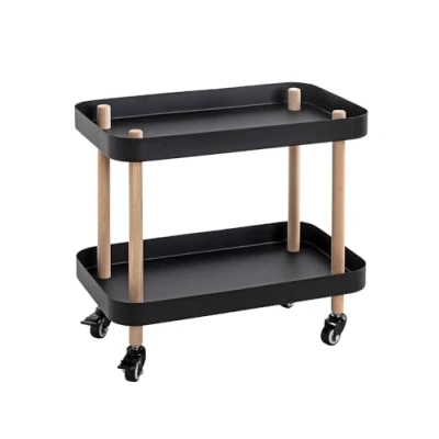 Abbildung von HAKU Möbel Beistelltisch auf Rollen Natur, schwarz, Massivholz, Metall Maße: B 50 cm x H 47 T 30 cm, Style: Modern